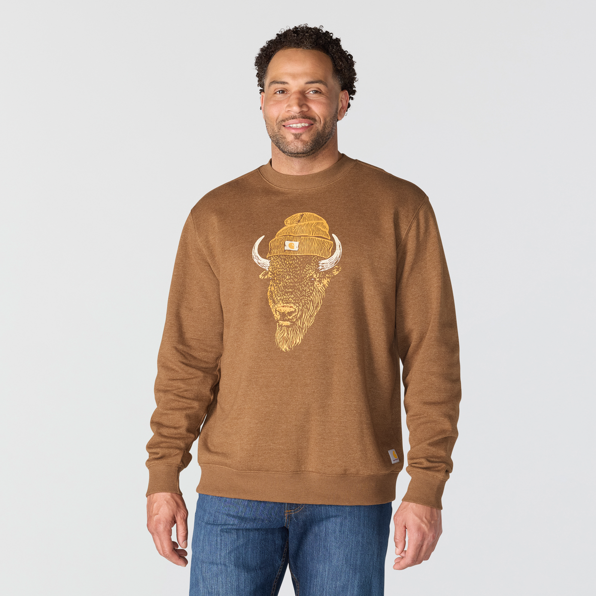 Carhartt Sawyer Bison Crewneck Sweatshirt Red Duck Heather