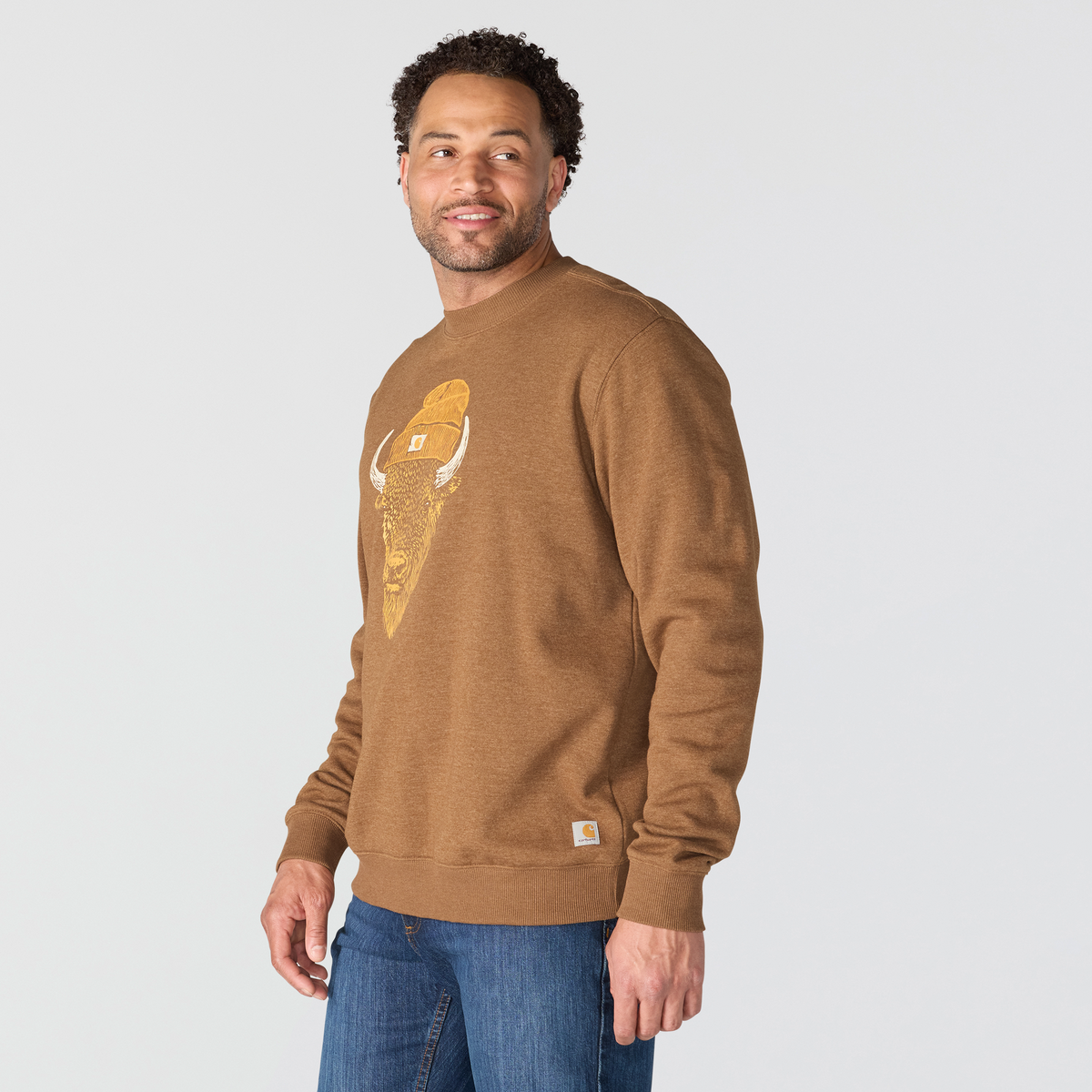 Carhartt Sawyer Bison Crewneck Sweatshirt Red Duck Heather