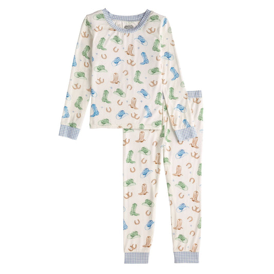 Mudpie Cowboy Boot PJ Set Blue