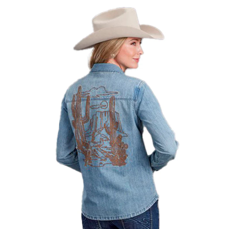 Stetson Denim Embroidered Long Sleeve Snap Shirt