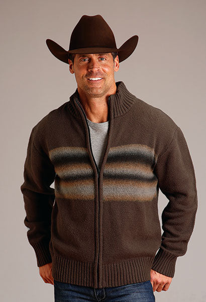 Stetson Ombre Full Zip Sweater Brown