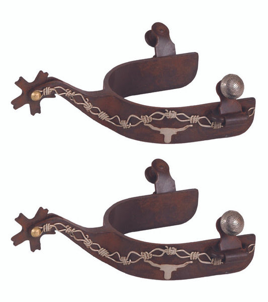 Jacks Brown Steel Spurs German Silver Barbed Wire Trim