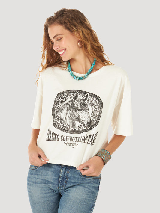 Wrangler Chasin' Cowboys Crop Tee White