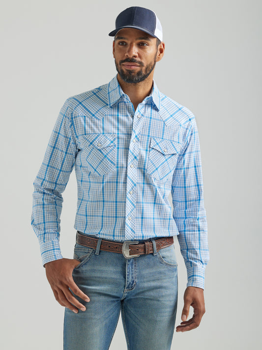 Wrangler 20X Competition Advanced Comfort Long Sleeve Shirt Blue Plaid