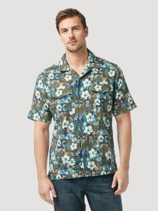 Wrangler Mens Coconut Cowboy Short Sleeve Shirt Floral Green