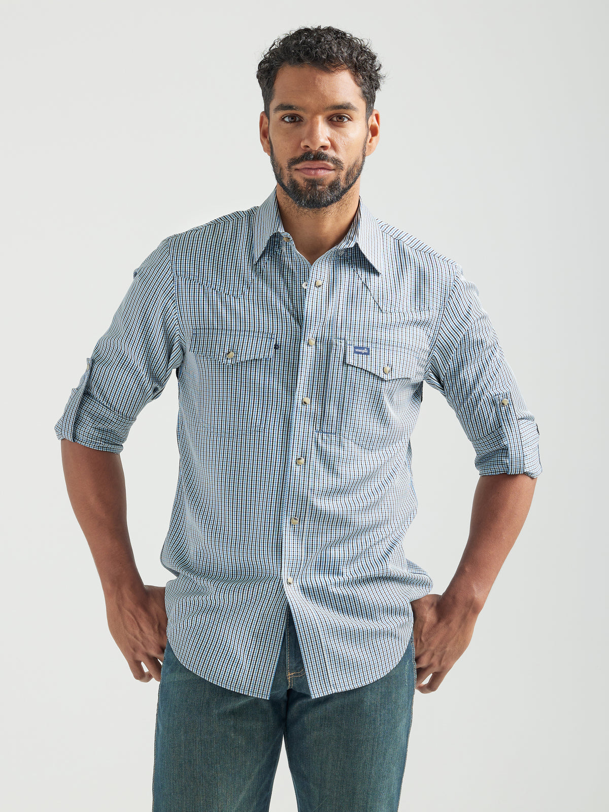 Wrangler Long Sleeve Performance Shirt Blue Plaid