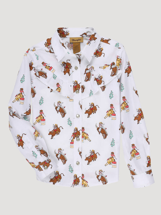 Wrangler Girls Rodeo Print Long Sleeve Snap Shirt