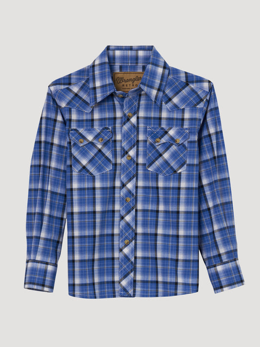 Wrangler Long Sleeve Blue Plaid Shirt
