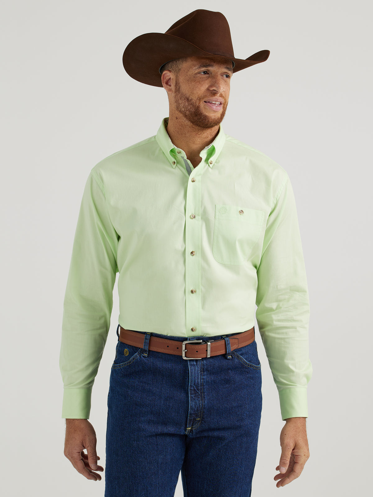 Wrangler George Strait Solid Long Sleeve Lime Green Shirt