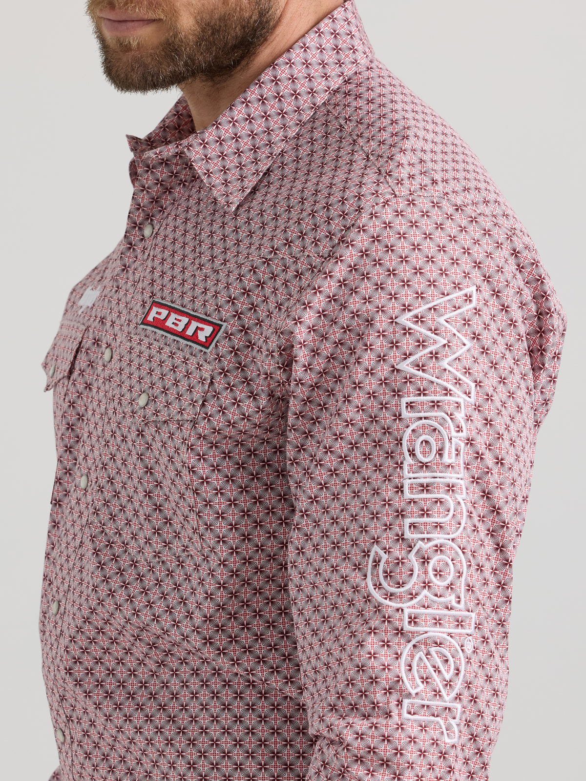 Wrangler PBR Long Sleeve Snap Shirt Red Rodeo