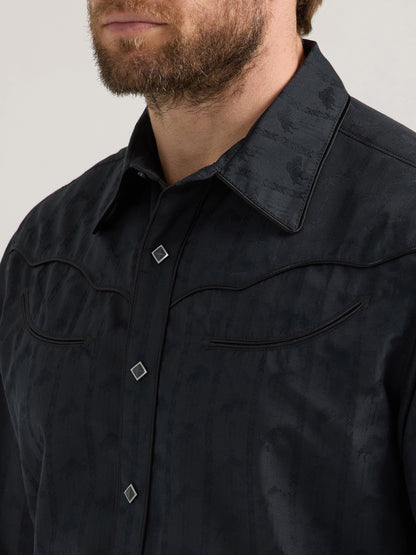 Wrangler Rodeo Ben Black Long Sleeve Rodeo Print Shirt
