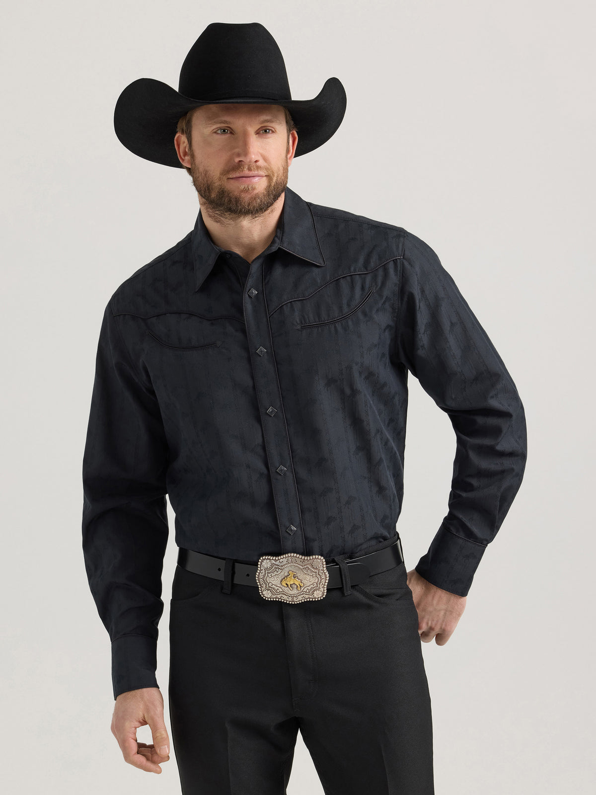 Wrangler Rodeo Ben Black Long Sleeve Rodeo Print Shirt