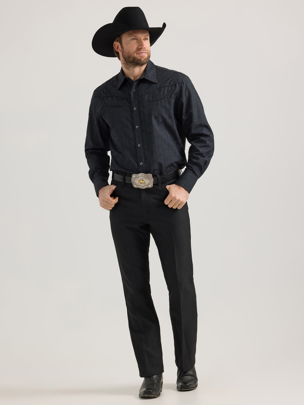 Wrangler Rodeo Ben Black Long Sleeve Rodeo Print Shirt