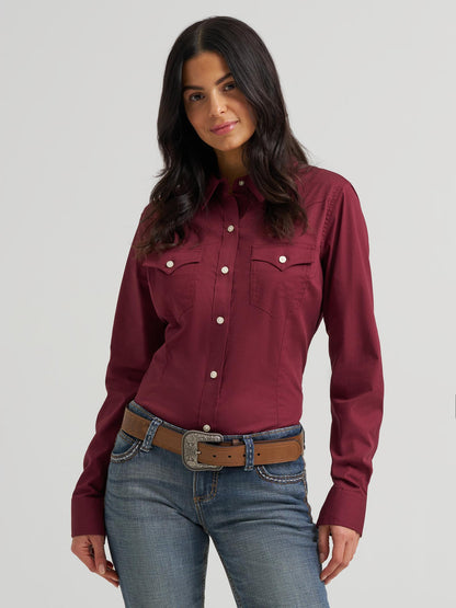 Wrangler Sierra Western Slim Button Shirt Windsor Wine