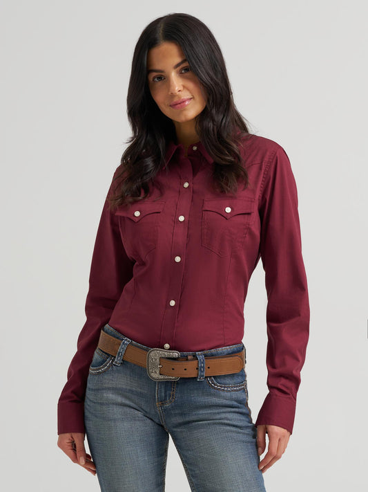 Wrangler Sierra Western Slim Button Shirt Windsor Wine