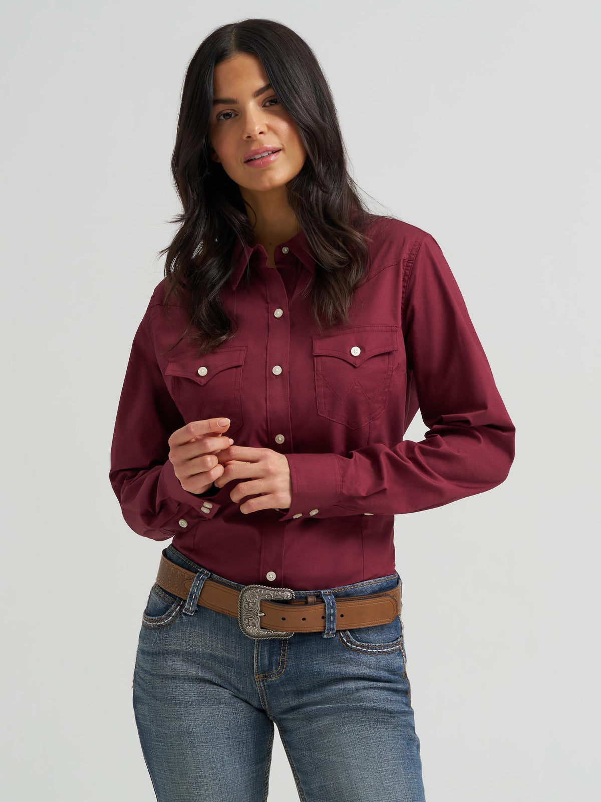 Wrangler Sierra Western Slim Button Shirt Windsor Wine