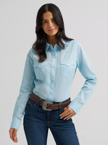 Wrangler Sierra Western Slim Button Shirt Cool Blue