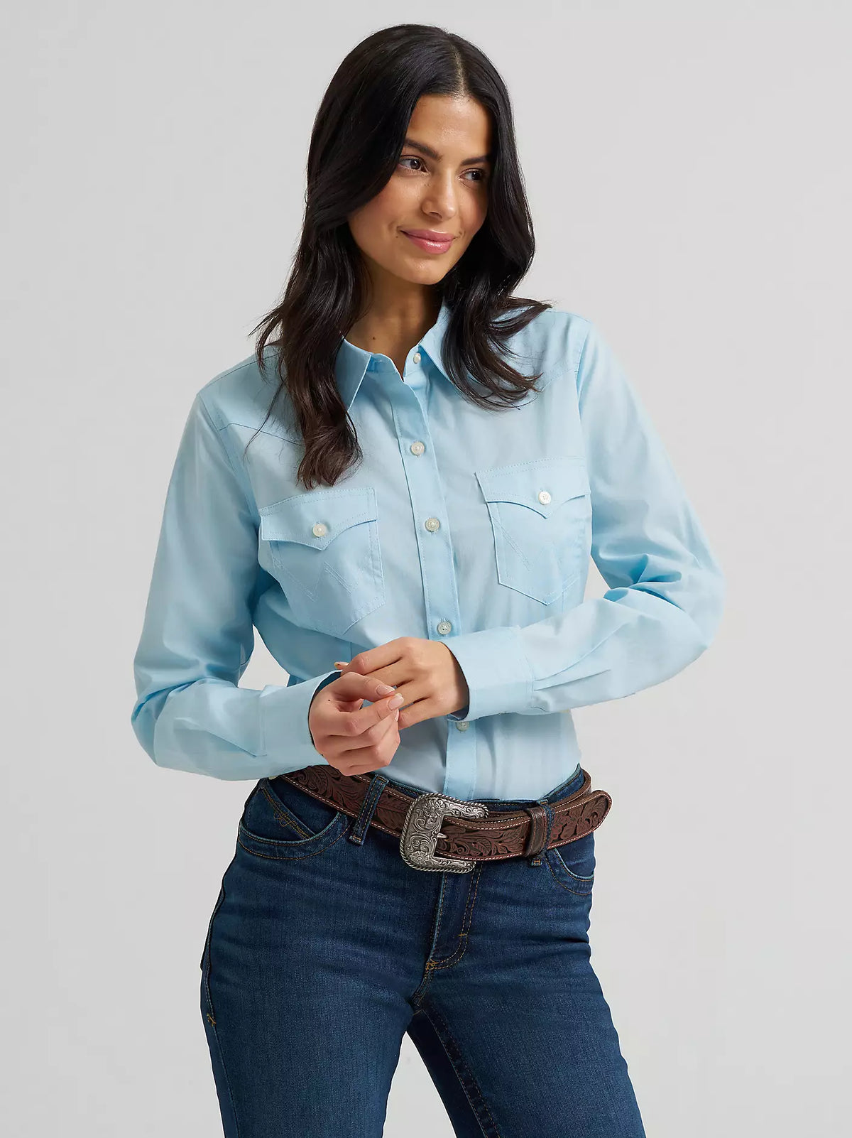 Wrangler Sierra Western Slim Button Shirt Cool Blue