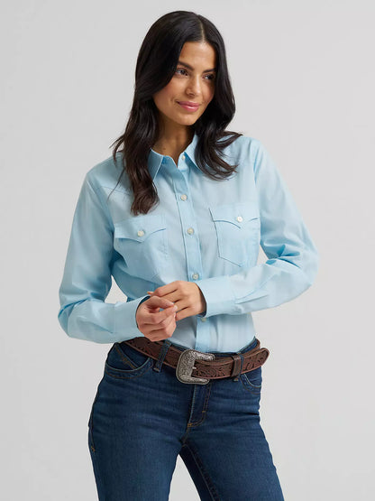 Wrangler Sierra Western Slim Button Shirt Cool Blue