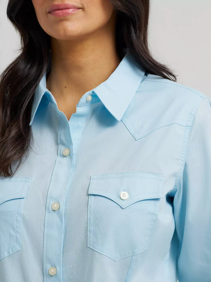 Wrangler Sierra Western Slim Button Shirt Cool Blue