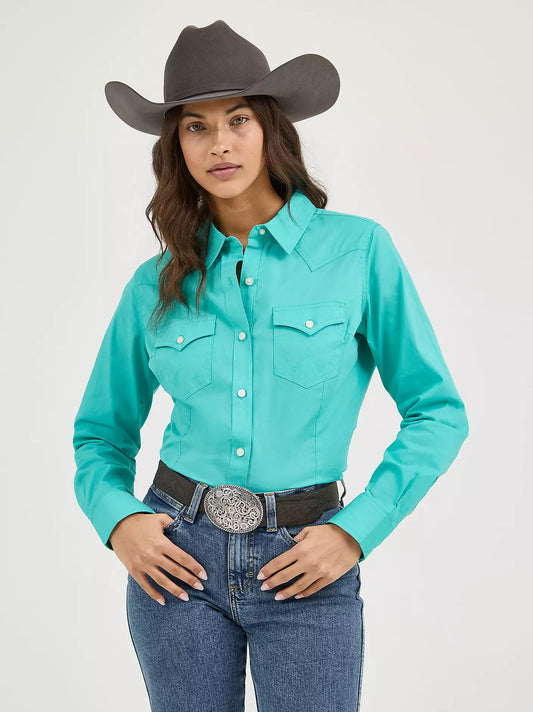 Wrangler Sierra Western Slim Button Shirt Bright Aqua