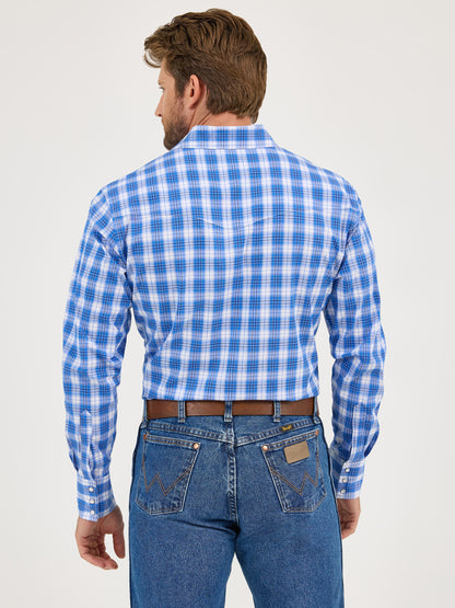 Wrangler Wrinkle Resist Blue Plaid Snap Shirt