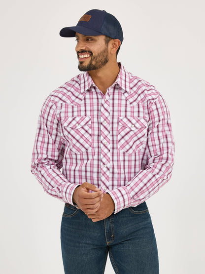 Wrangler 20X Pink Plaid Long Sleeve Snap