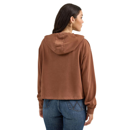 Wrangler Long Sleeve Cropped Hoodie Relaxed Fit Cacao Nibs