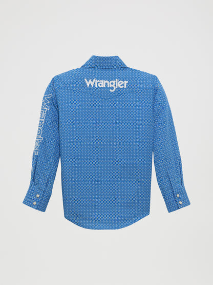 Wrangler Blue Long Sleeve Logo Sleeve Shirt