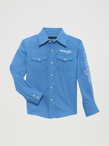 Wrangler Blue Long Sleeve Logo Sleeve Shirt