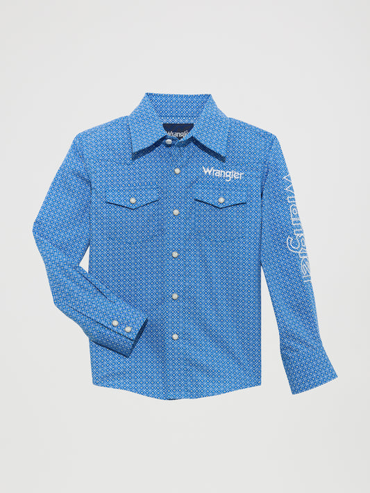Wrangler Blue Long Sleeve Logo Sleeve Shirt