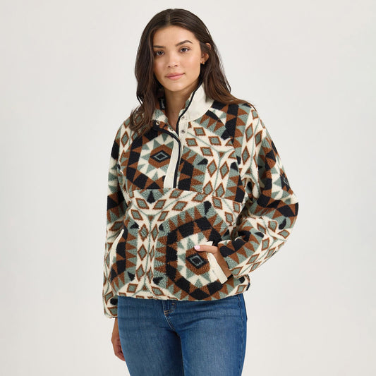 Wrangler Retro Western Vintage Sherpa Snap Pullover Green