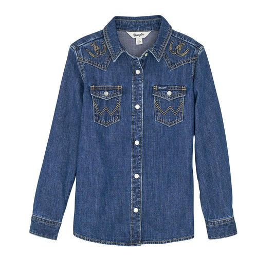 Wrangler Girls Western Snap Shirt Dark Denim