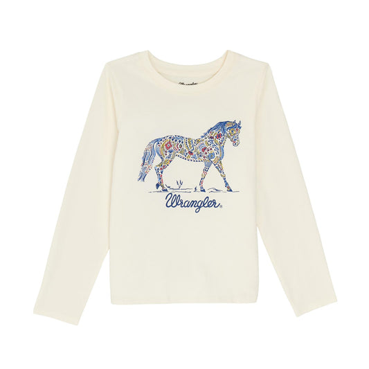 Wrangler Girls Long Sleeve Horse White Graphic Tee