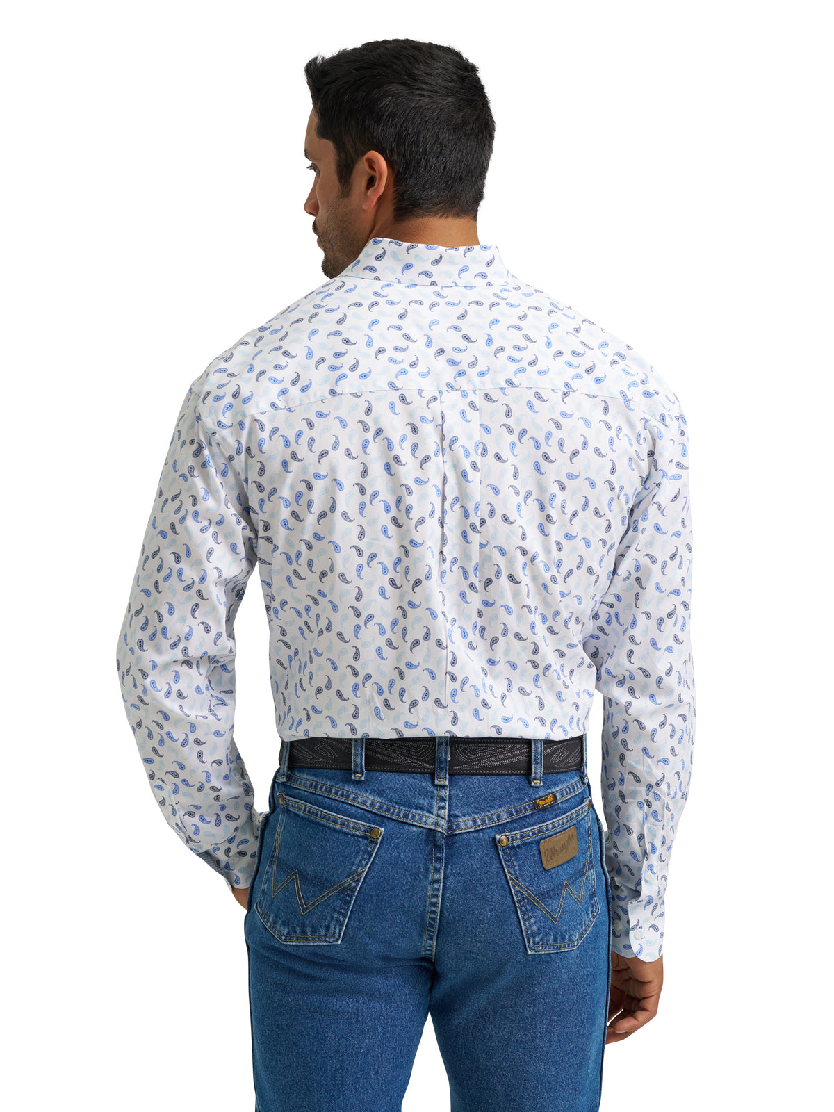 Wrangler George Strait One Pocket White Paisley Print Button Up