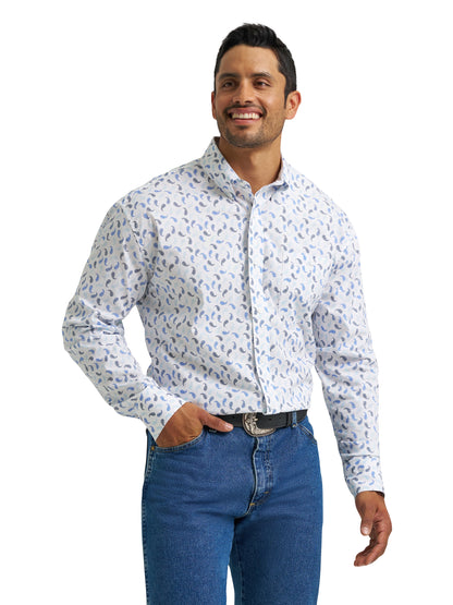 Wrangler George Strait One Pocket White Paisley Print Button Up