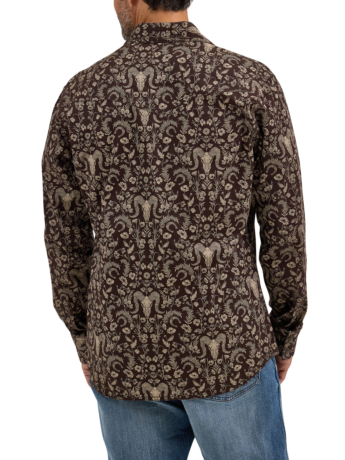 Wrangler Retro Premium Brown Western Print Long Sleeve Snap