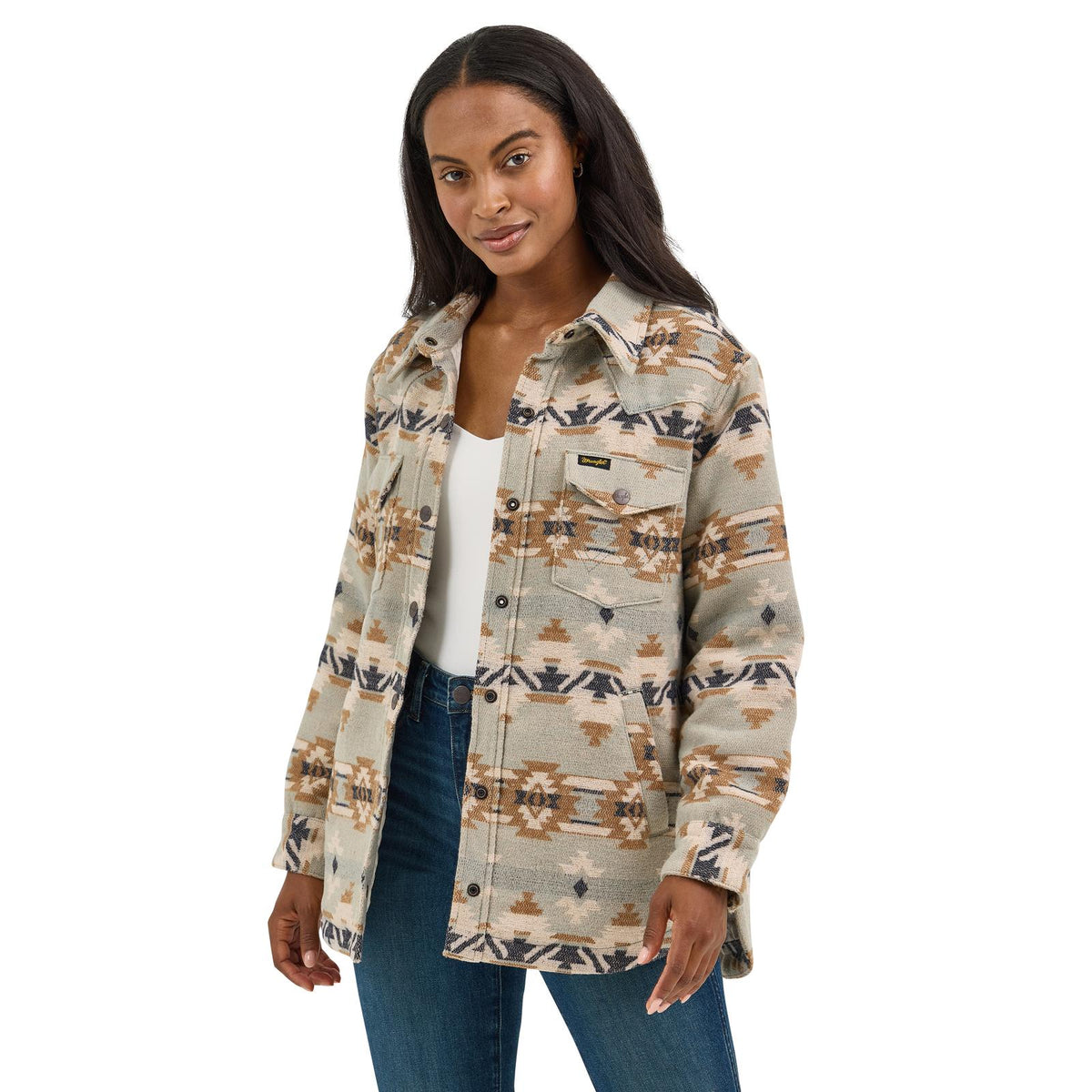 Wrangler Retro Quilt Lined Jacquard Shacket Green