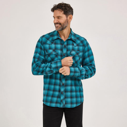 Wrangler Retro Long Sleeve Flannel Shirt - Modern Fit Teal/Black
