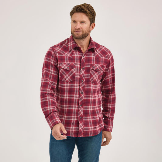Wrangler Retro Long Sleeve Flannel Shirt Modern Fit Red