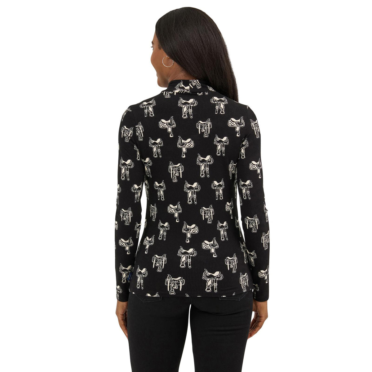 Wrangler Retro Punchy Saddle Print Mock Neck Knit Black