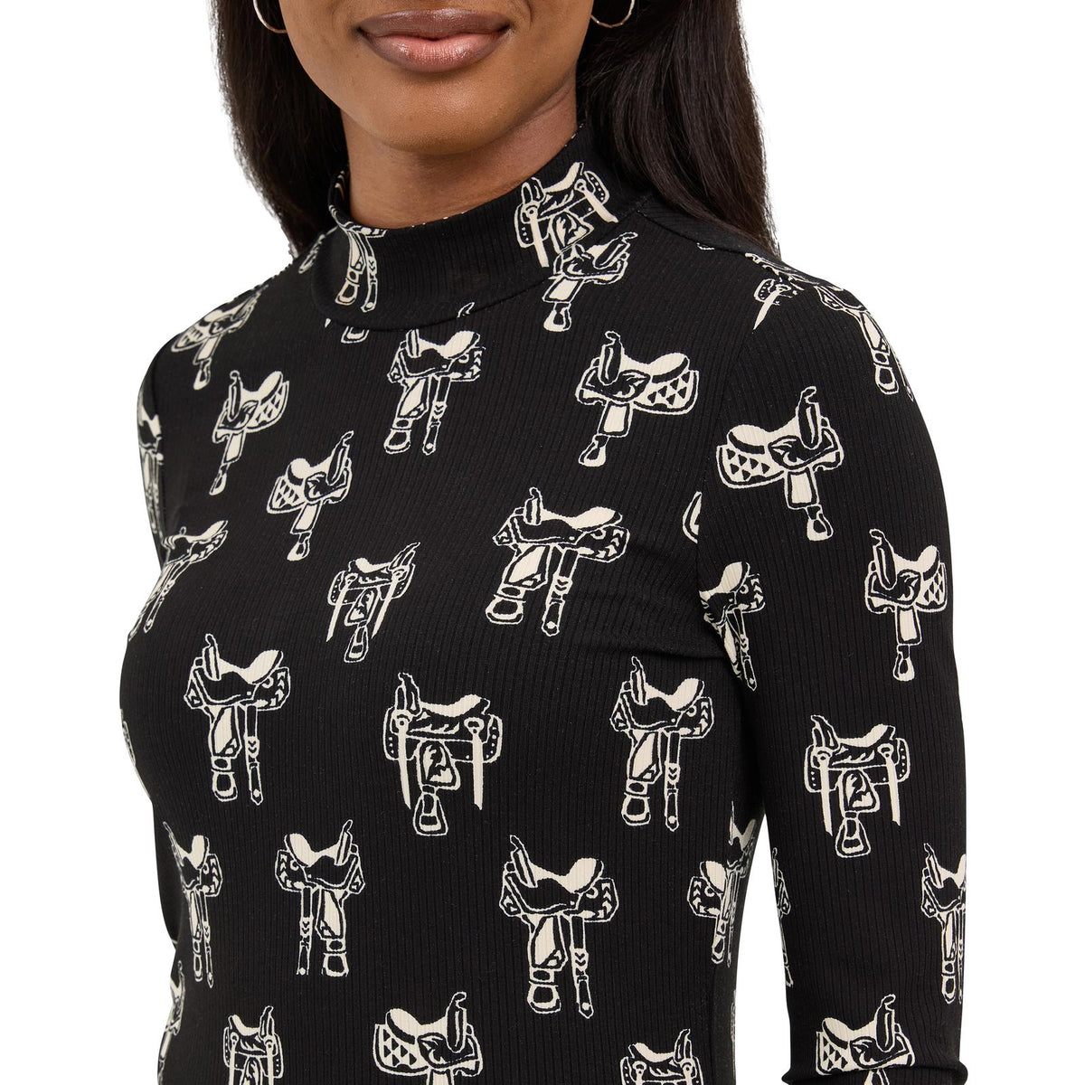 Wrangler Retro Punchy Saddle Print Mock Neck Knit Black