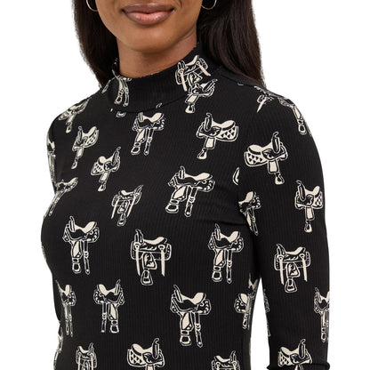Wrangler Retro Punchy Saddle Print Mock Neck Knit Black