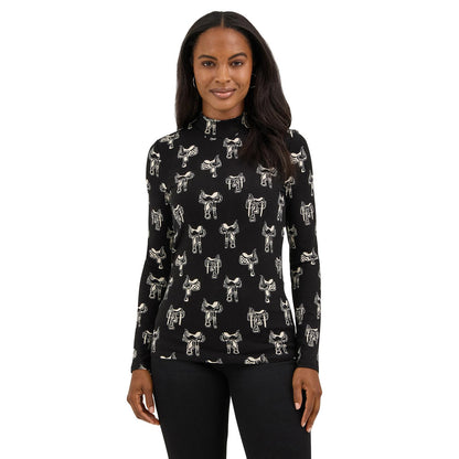 Wrangler Retro Punchy Saddle Print Mock Neck Knit Black