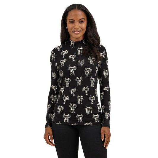 Wrangler Retro Punchy Saddle Print Mock Neck Knit Black