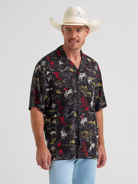 Wrangler Coconut Cowboy Camp Shirt Black Stallion