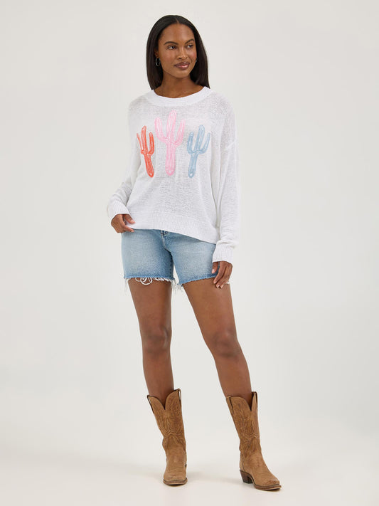 Wrangler Retro Americana Crew Sweater White