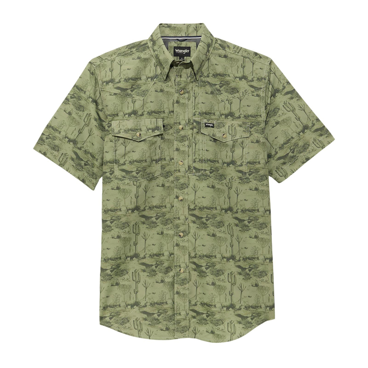 Wrangler ATG Performance Short Sleeve Shirt Olivine Print