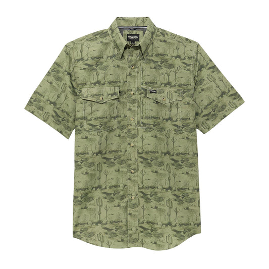 Wrangler ATG Performance Short Sleeve Shirt Olivine Print