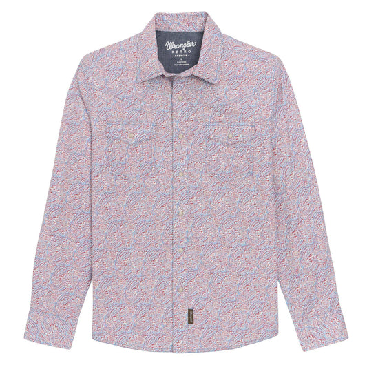 Wrangler Retro Premium Long Sleeve Snap Shirt Modern Fit Red Multi